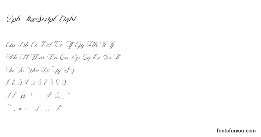 Schriftart OphРІliaScriptLight – Alphabet, Zahlen, spezielle Symbole