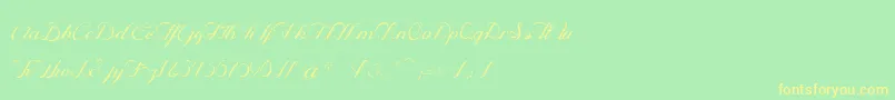 フォントOphРІliaScriptLight – 黄色の文字が緑の背景にあります