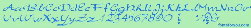 Fonte ElegantHandScript – fontes azuis em um fundo verde