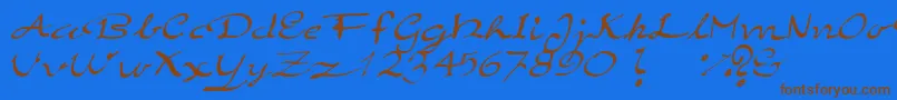 フォントElegantHandScript – 茶色の文字が青い背景にあります。