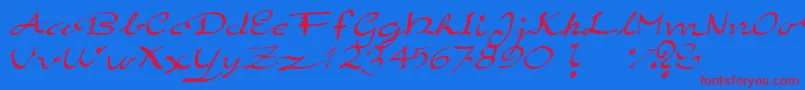 Fonte ElegantHandScript – fontes vermelhas em um fundo azul