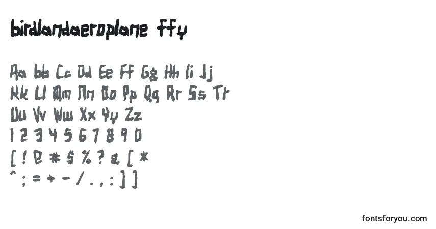 Шрифт Birdlandaeroplane ffy – алфавит, цифры, специальные символы