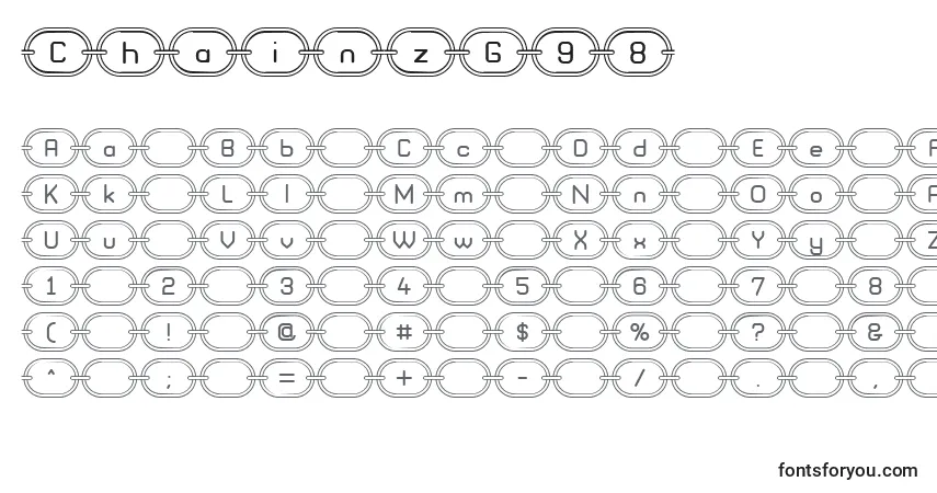 A fonte ChainzG98 – alfabeto, números, caracteres especiais