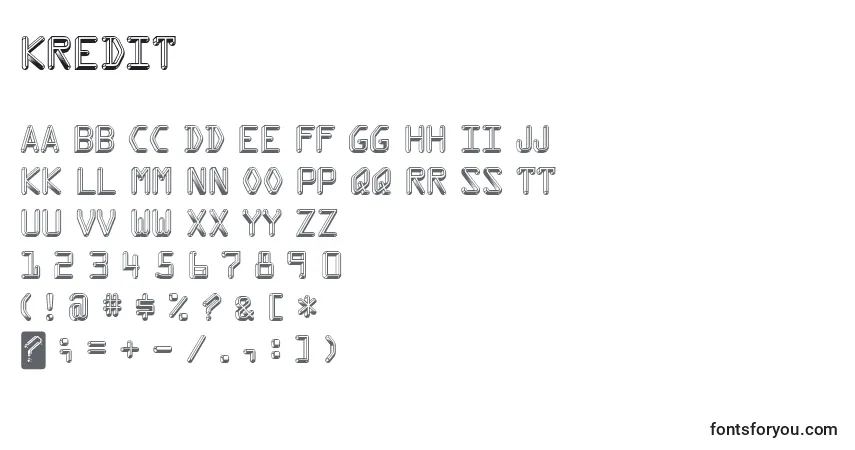 Czcionka Kredit – alfabet, cyfry, specjalne znaki