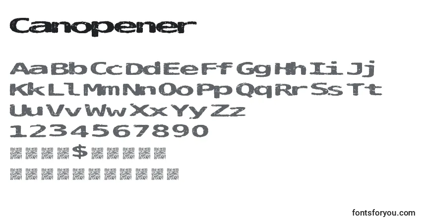 Schriftart Canopener – Alphabet, Zahlen, spezielle Symbole