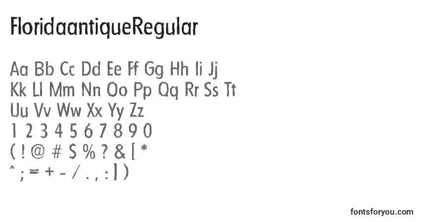 Czcionka FloridaantiqueRegular – alfabet, cyfry, specjalne znaki