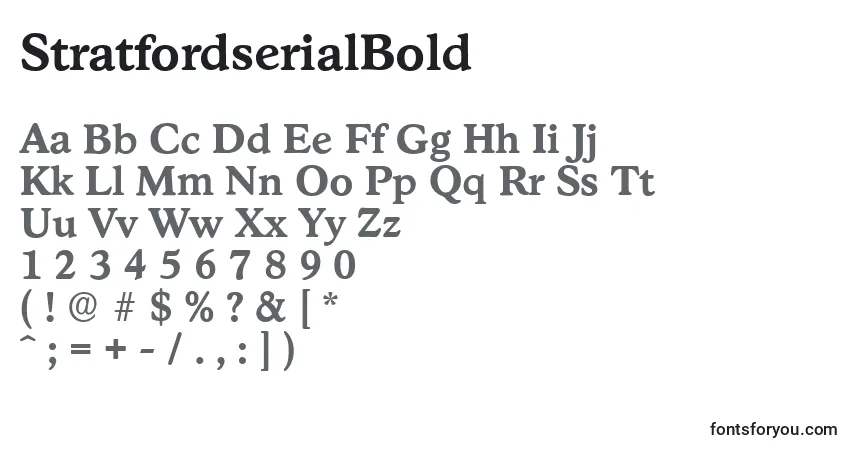 A fonte StratfordserialBold – alfabeto, números, caracteres especiais