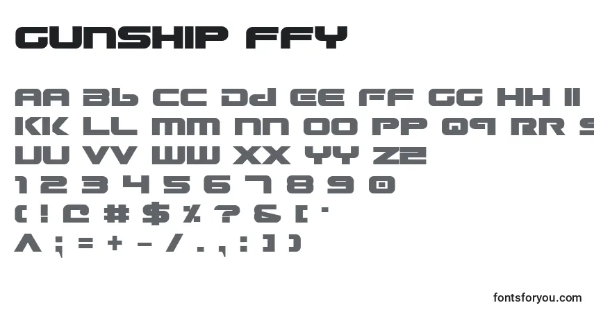 Czcionka Gunship ffy – alfabet, cyfry, specjalne znaki