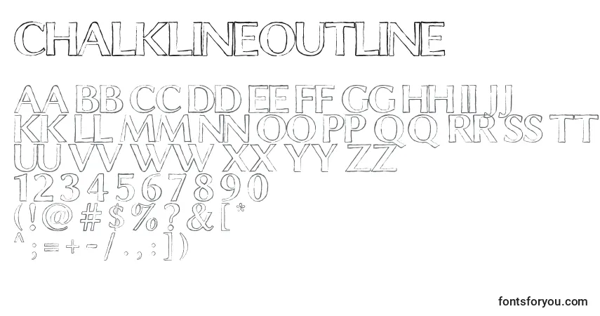 Czcionka ChalklineOutline – alfabet, cyfry, specjalne znaki