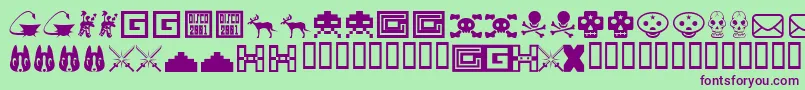 Toybox-Schriftart – Violette Schriften auf grünem Hintergrund