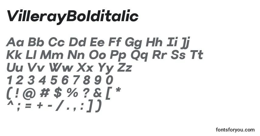 Шрифт VillerayBolditalic – алфавит, цифры, специальные символы