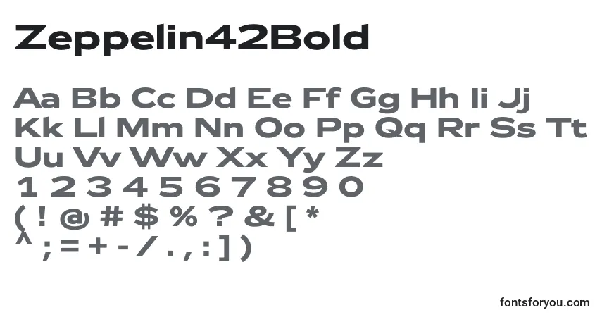 A fonte Zeppelin42Bold – alfabeto, números, caracteres especiais