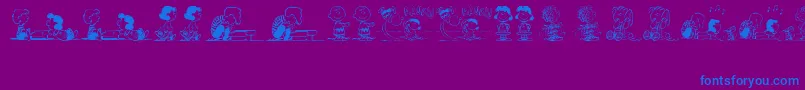PeanutsGangDingbats-Schriftart – Blaue Schriften auf violettem Hintergrund