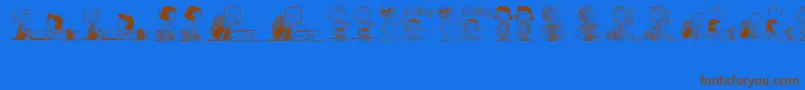 PeanutsGangDingbats-Schriftart – Braune Schriften auf blauem Hintergrund