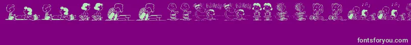 PeanutsGangDingbats-fontti – vihreät fontit violetilla taustalla