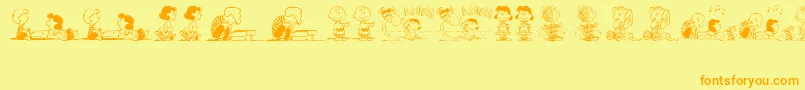 PeanutsGangDingbats-Schriftart – Orangefarbene Schriften auf gelbem Hintergrund