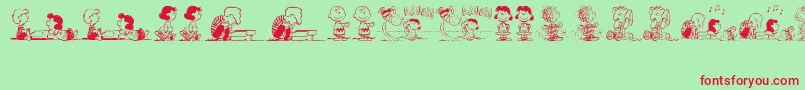Czcionka PeanutsGangDingbats – czerwone czcionki na zielonym tle