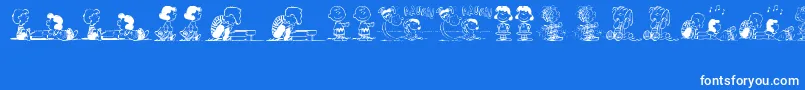 PeanutsGangDingbats-Schriftart – Weiße Schriften auf blauem Hintergrund