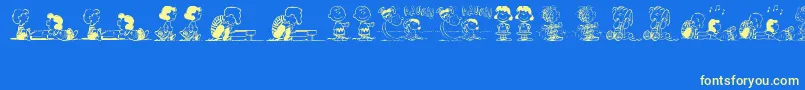 PeanutsGangDingbats-Schriftart – Gelbe Schriften auf blauem Hintergrund