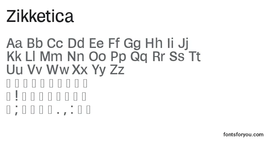 Czcionka Zikketica – alfabet, cyfry, specjalne znaki