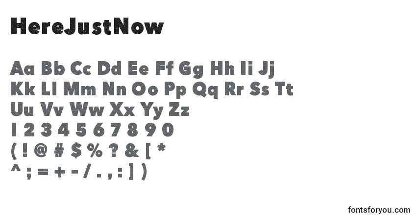 HereJustNow-fontti – aakkoset, numerot, erikoismerkit