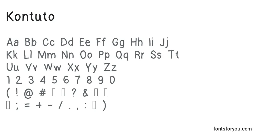 Schriftart Kontuto – Alphabet, Zahlen, spezielle Symbole