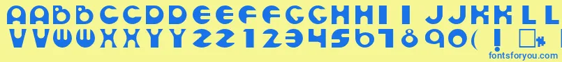 フォントEsmondRegular – 青い文字が黄色の背景にあります。