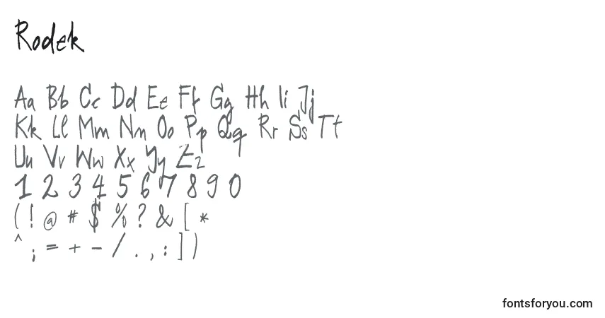 Schriftart Rodek – Alphabet, Zahlen, spezielle Symbole