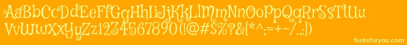 MysteryquestRegular-Schriftart – Gelbe Schriften auf orangefarbenem Hintergrund