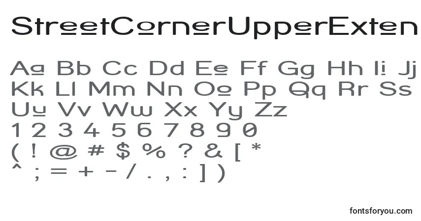 A fonte StreetCornerUpperExtend – alfabeto, números, caracteres especiais