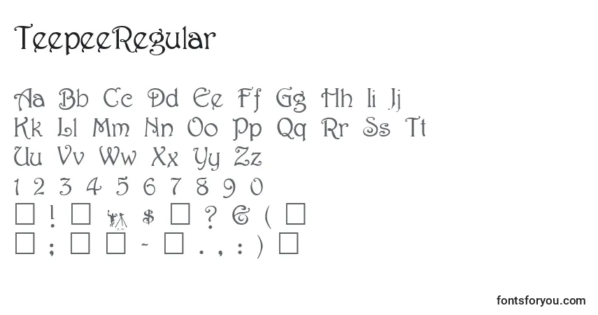 Schriftart TeepeeRegular – Alphabet, Zahlen, spezielle Symbole