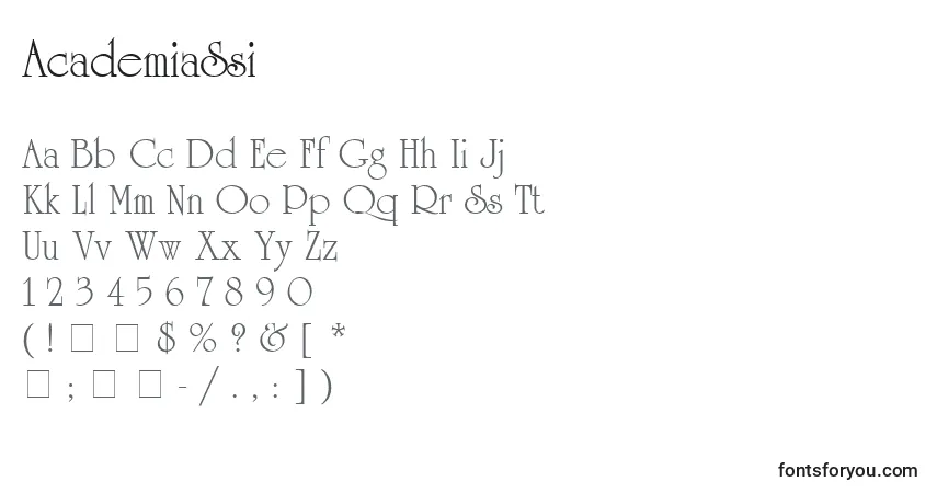 Czcionka AcademiaSsi – alfabet, cyfry, specjalne znaki