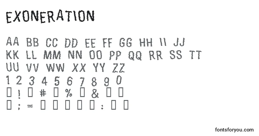 Шрифт Exoneration – алфавит, цифры, специальные символы