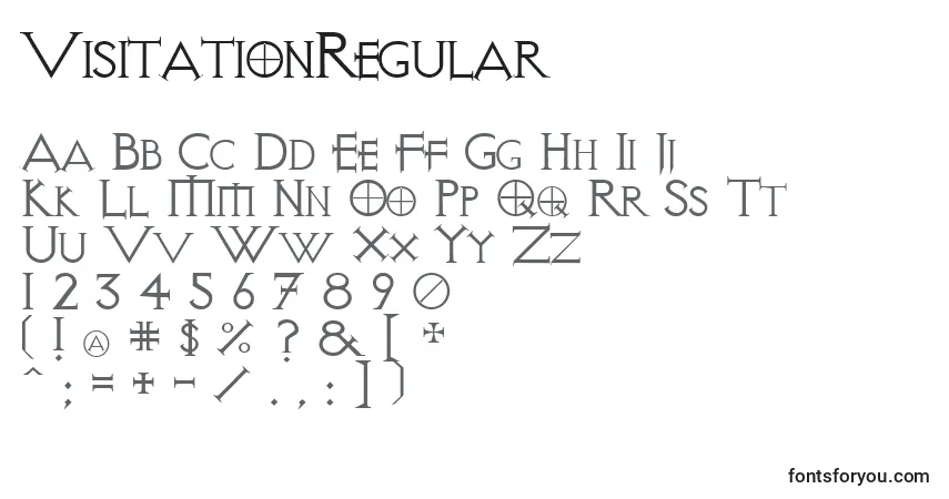 Czcionka VisitationRegular – alfabet, cyfry, specjalne znaki