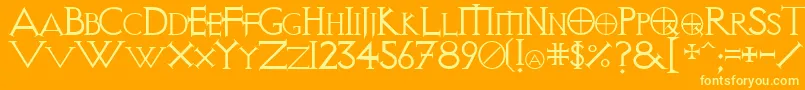 VisitationRegular-Schriftart – Gelbe Schriften auf orangefarbenem Hintergrund