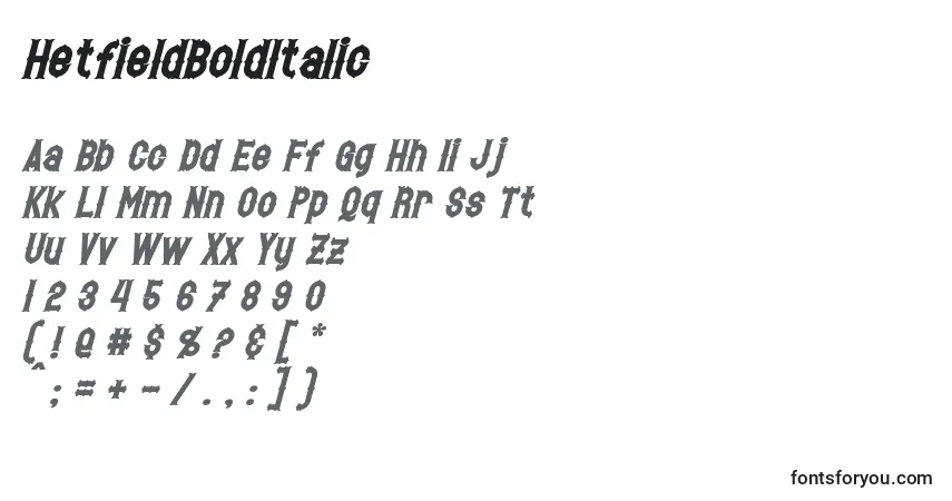Czcionka HetfieldBoldItalic – alfabet, cyfry, specjalne znaki