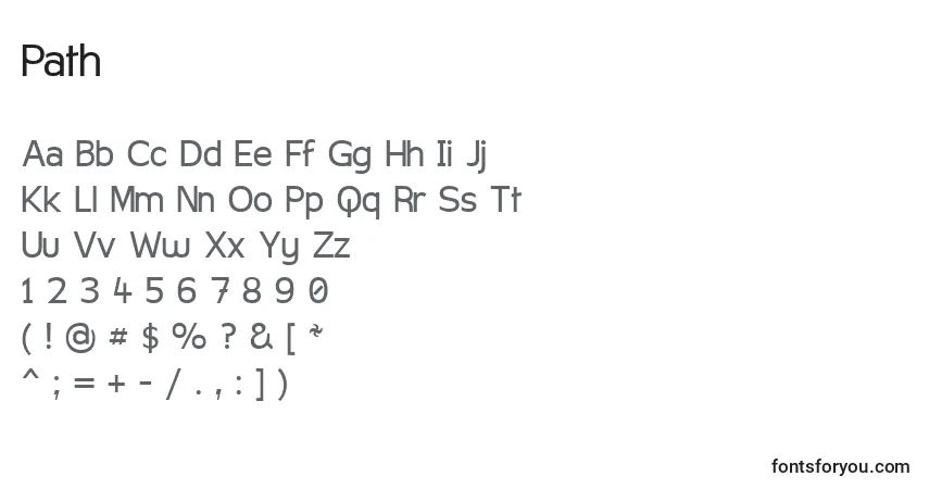 Schriftart Path – Alphabet, Zahlen, spezielle Symbole