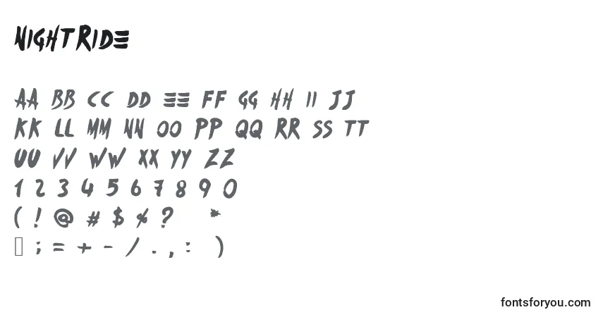 A fonte NightRide – alfabeto, números, caracteres especiais