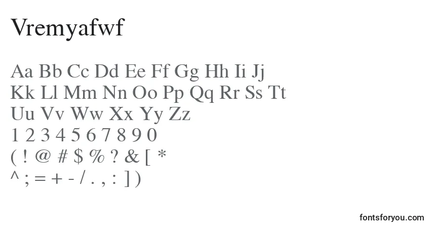 Czcionka Vremyafwf – alfabet, cyfry, specjalne znaki