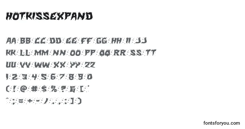 A fonte Hotkissexpand – alfabeto, números, caracteres especiais