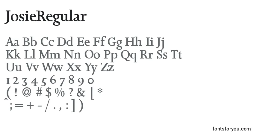 Czcionka JosieRegular – alfabet, cyfry, specjalne znaki