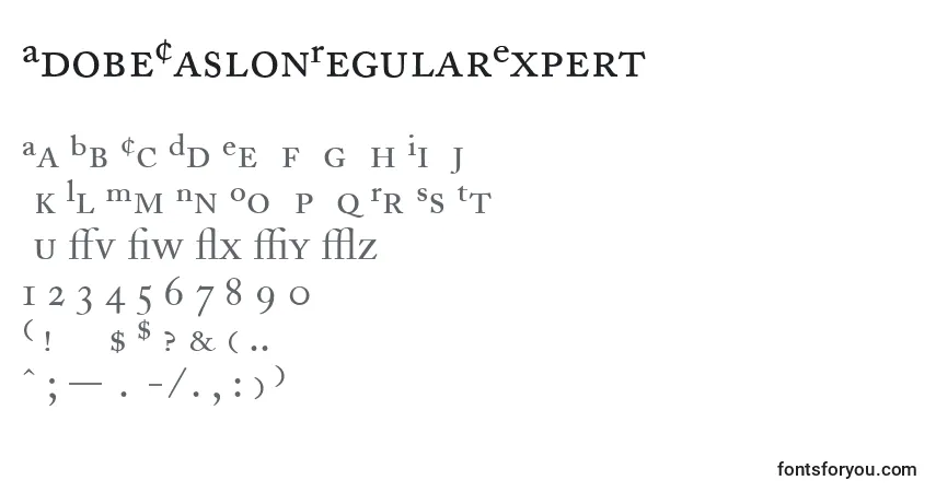 Czcionka AdobeCaslonRegularExpert – alfabet, cyfry, specjalne znaki