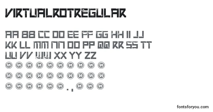 VirtualrotRegular-fontti – aakkoset, numerot, erikoismerkit