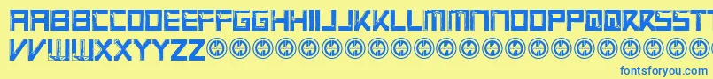 VirtualrotRegular-Schriftart – Blaue Schriften auf gelbem Hintergrund