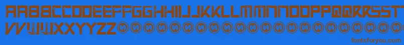 VirtualrotRegular-Schriftart – Braune Schriften auf blauem Hintergrund