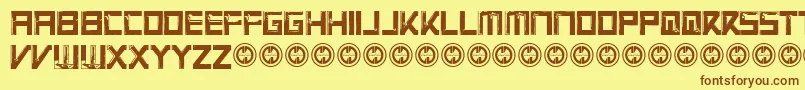 Fonte VirtualrotRegular – fontes marrons em um fundo amarelo