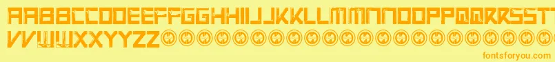 VirtualrotRegular-Schriftart – Orangefarbene Schriften auf gelbem Hintergrund