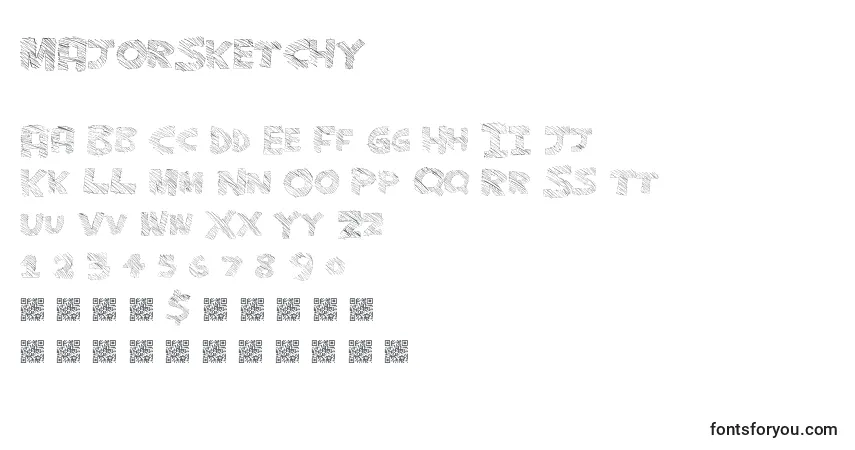A fonte Majorsketchy – alfabeto, números, caracteres especiais