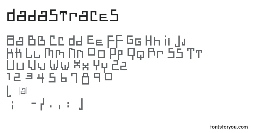 Czcionka Dadastraces – alfabet, cyfry, specjalne znaki