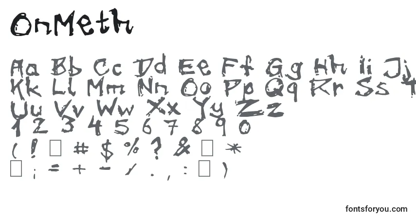 Schriftart OnMeth – Alphabet, Zahlen, spezielle Symbole